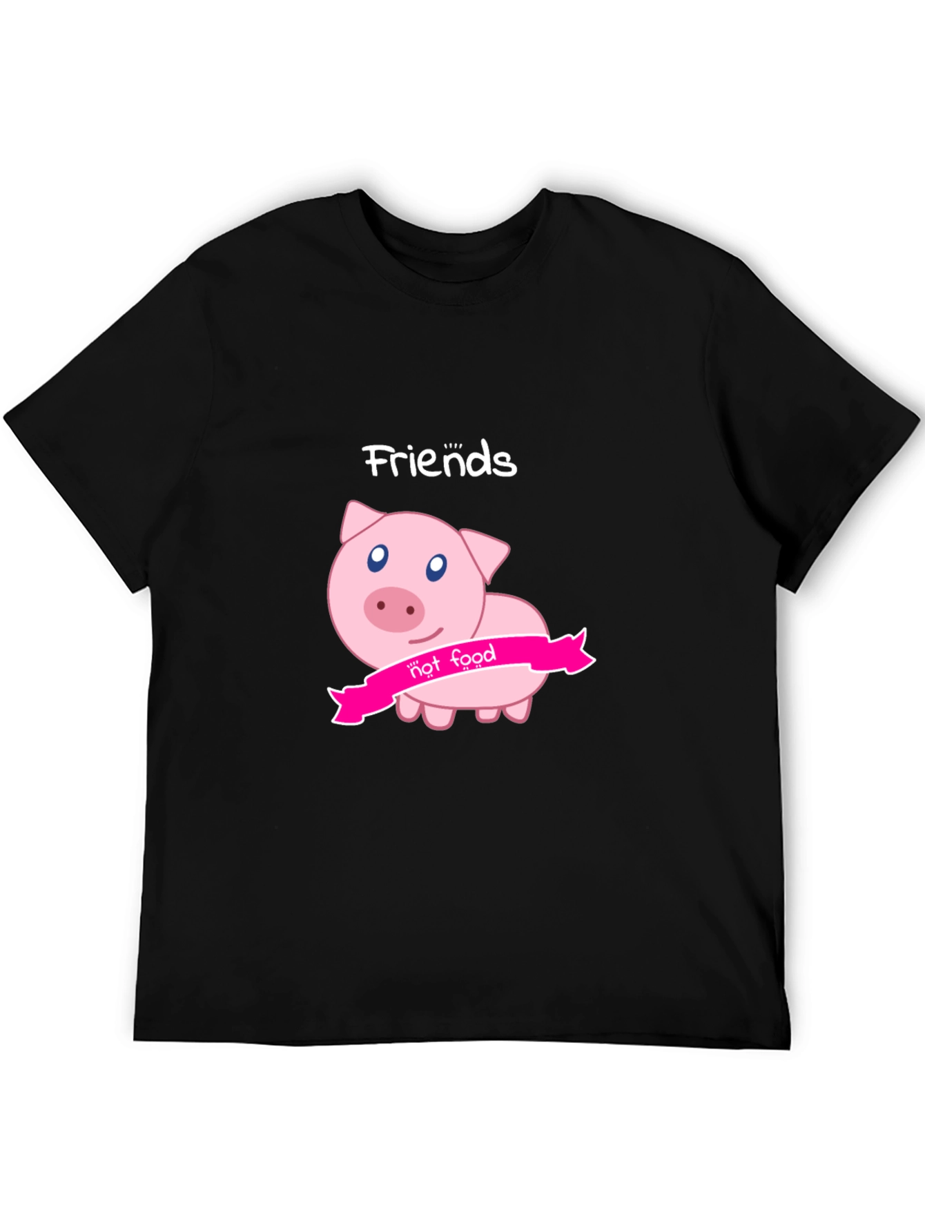 Friends Not Food Pig Graphic Black T-Shirt