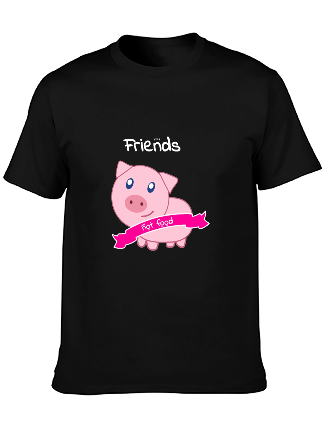 Friends Not Food Pig Graphic Black T-Shirt