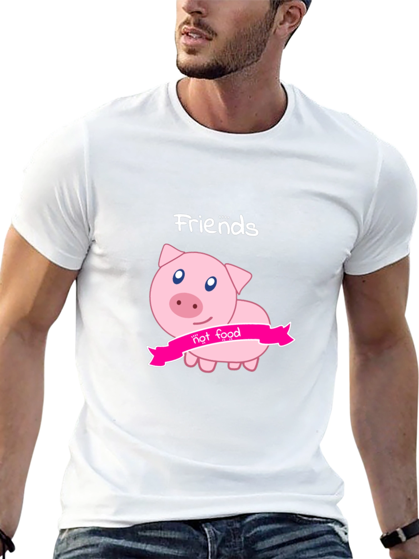 Friends Not Food Pig Graphic Black T-Shirt