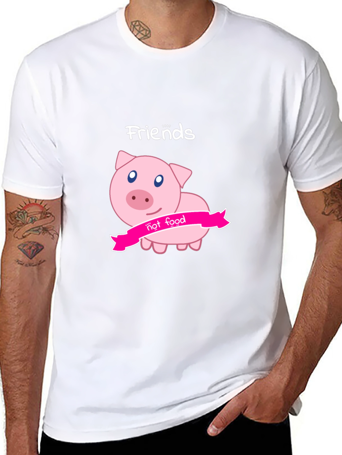 Friends Not Food Pig Graphic Black T-Shirt