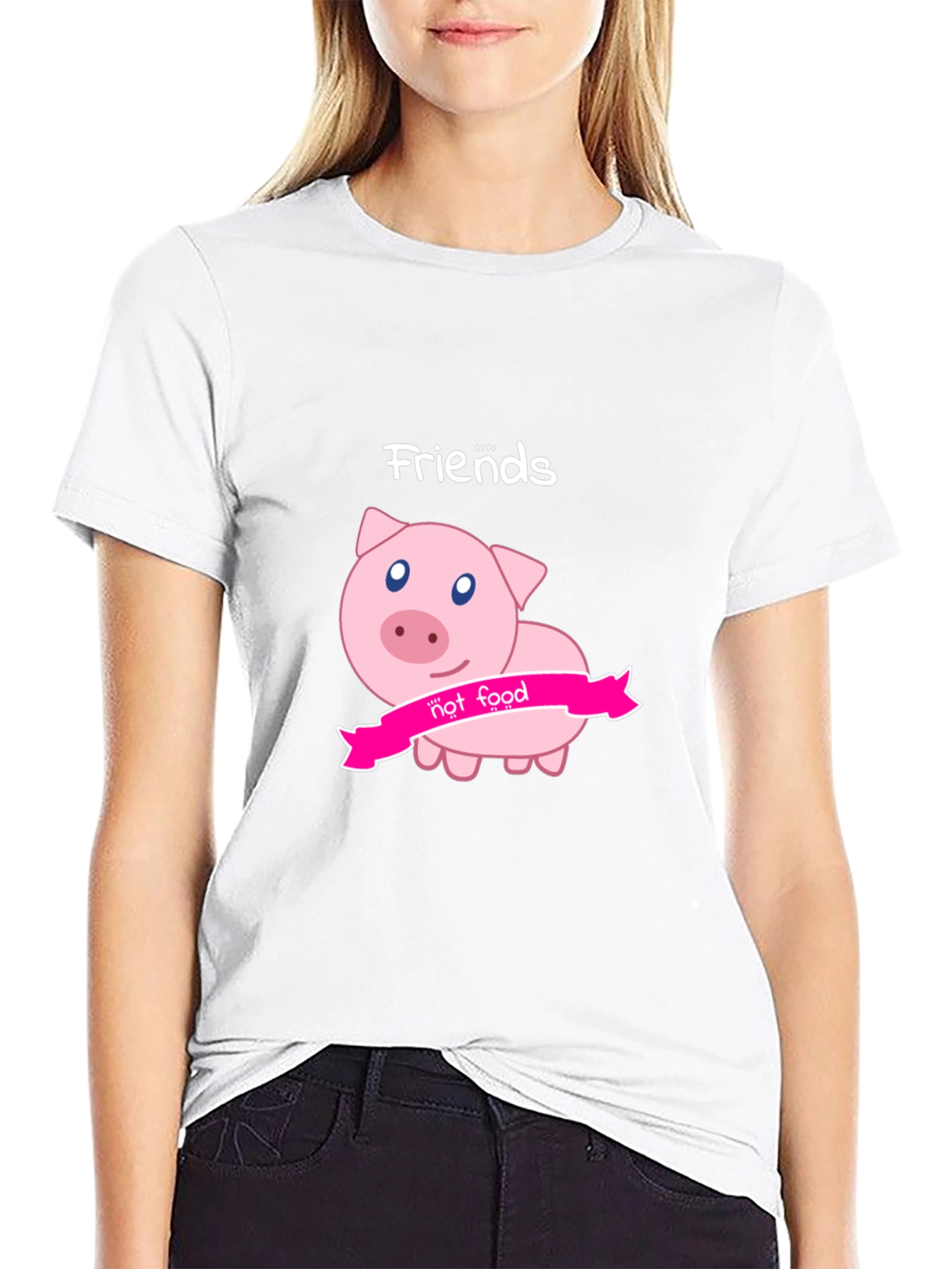Friends Not Food Pig Graphic Black T-Shirt