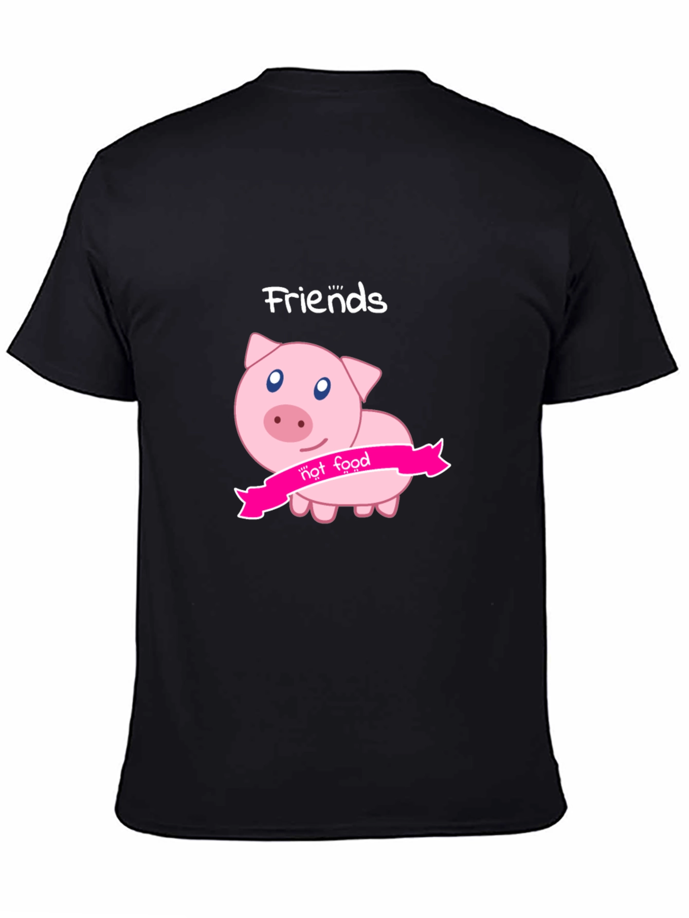 Friends Not Food Pig Graphic Black T-Shirt