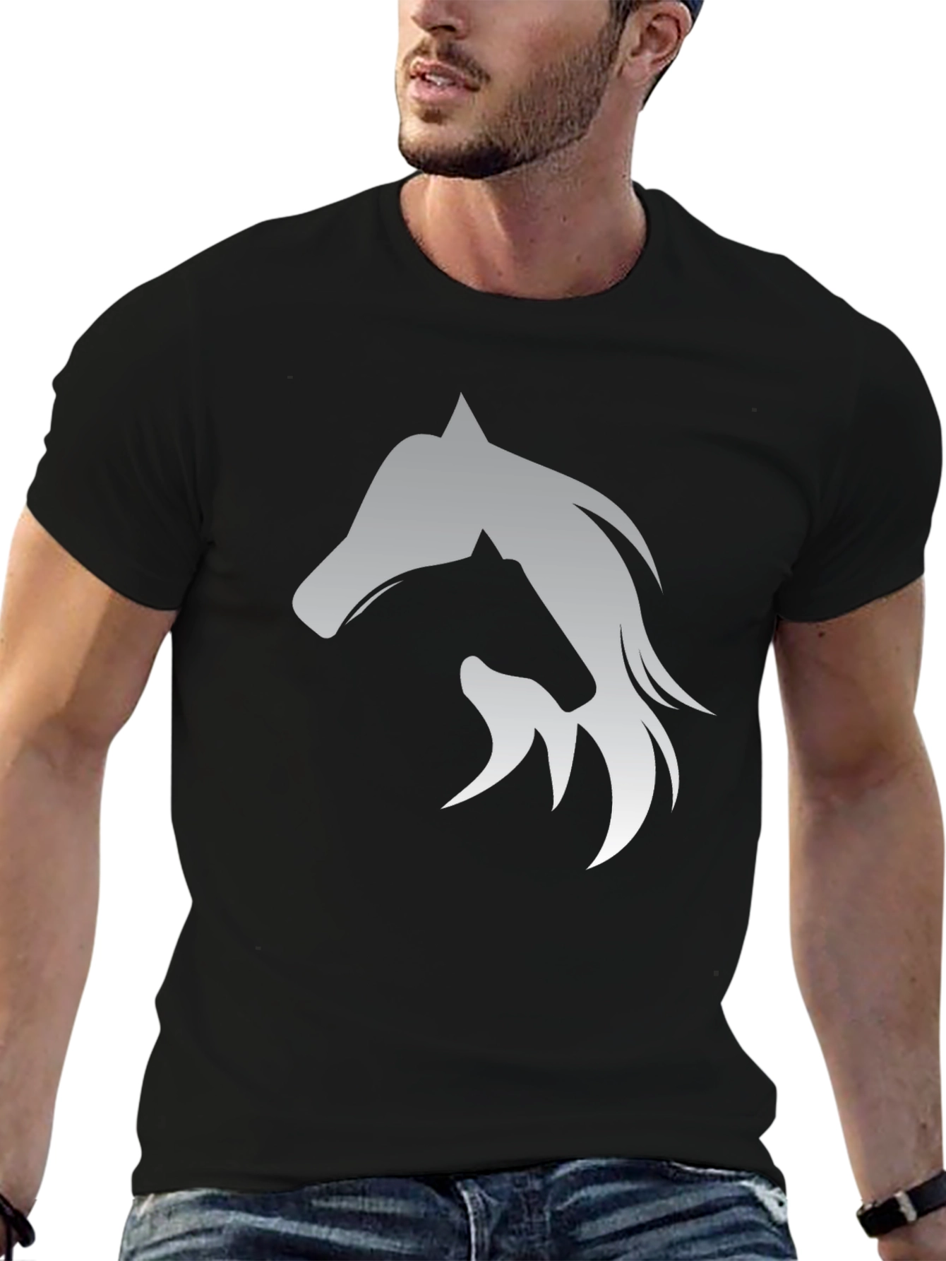 Horse Silhouette Graphic Black T-Shirt