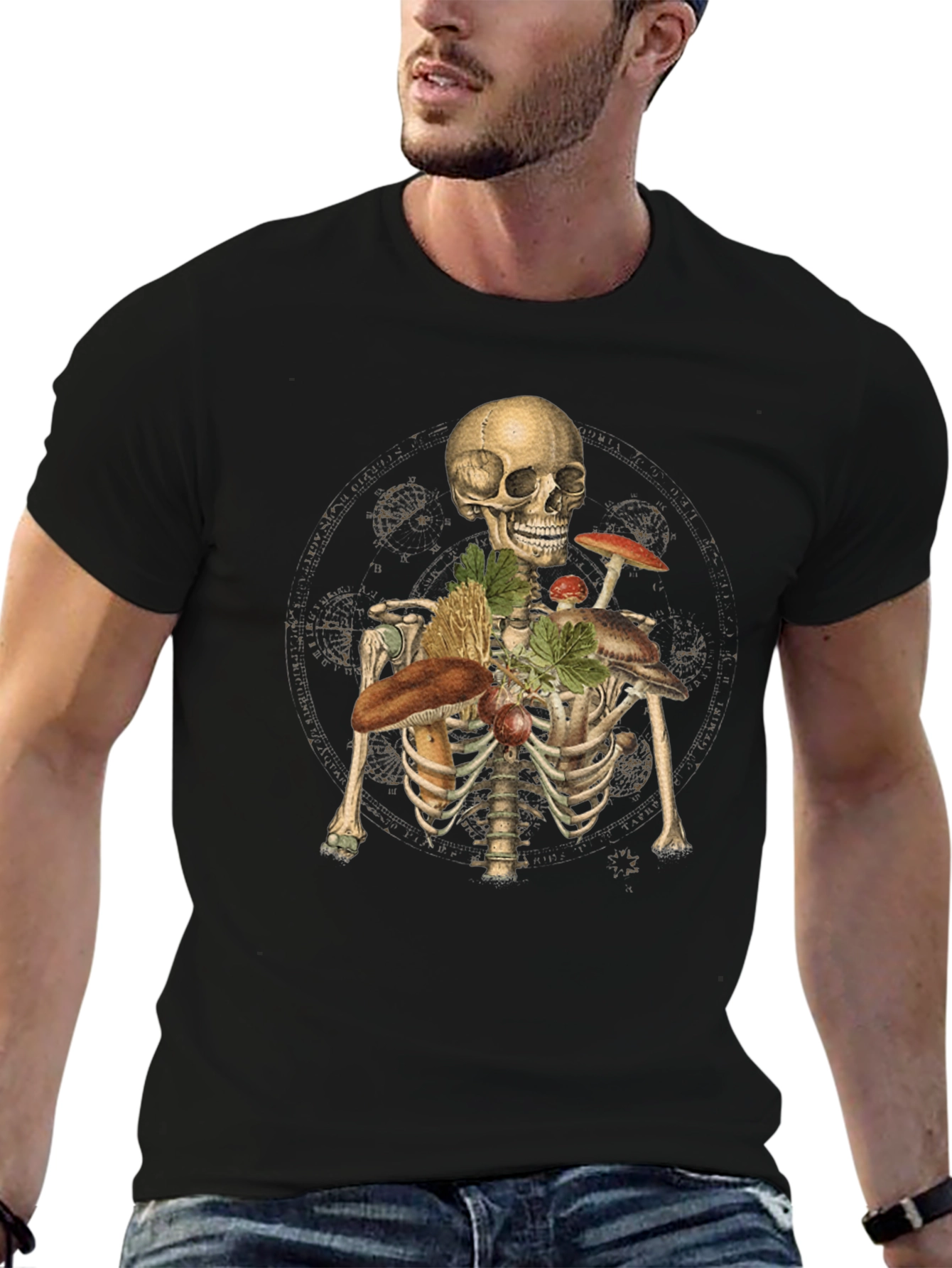 Skeleton & Mushroom T-Shirt - Unisex Graphic Tee
