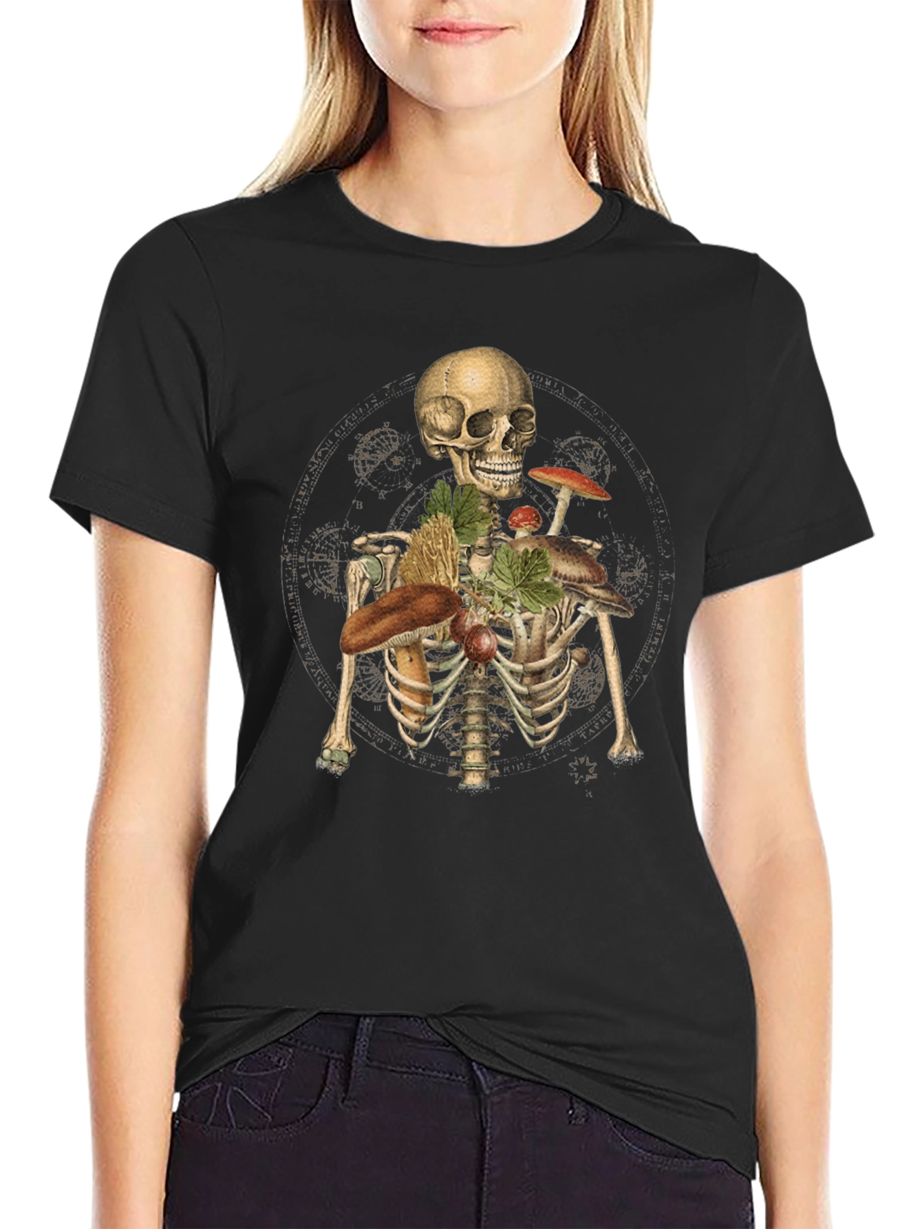 Skeleton & Mushroom T-Shirt - Unisex Graphic Tee