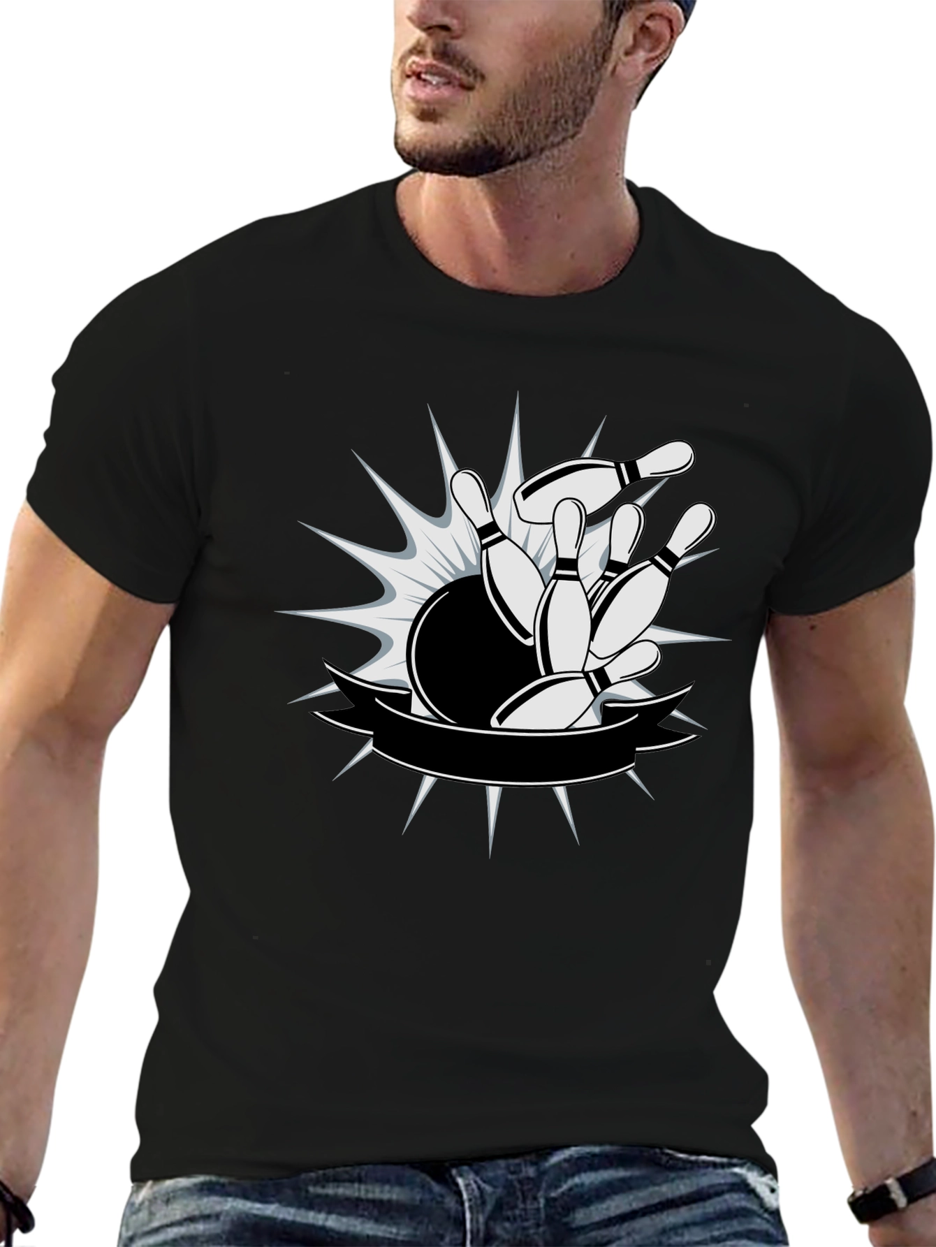 Bowling Strike Graphic T-Shirt - Mens Black Tee