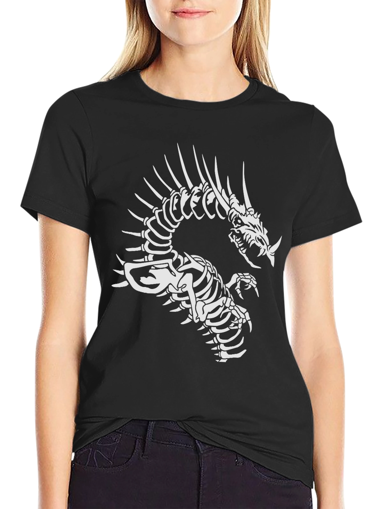 Skeleton Dragon Graphic T-Shirt - Black