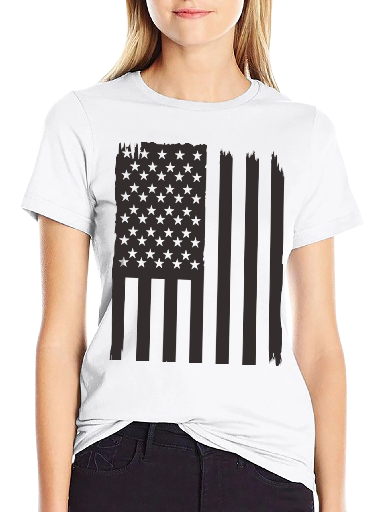 Distressed American Flag Graphic Tee - Black