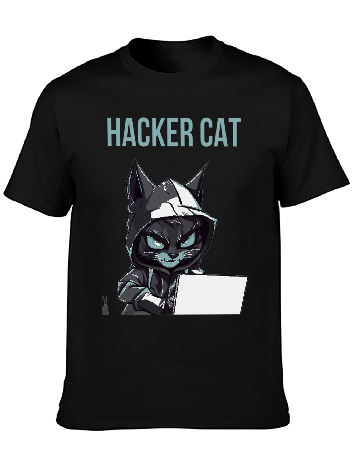 Hacker Cat Graphic T-Shirt - Black Tee