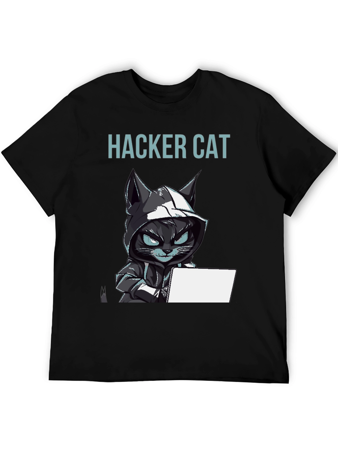 Hacker Cat Graphic T-Shirt - Black Tee