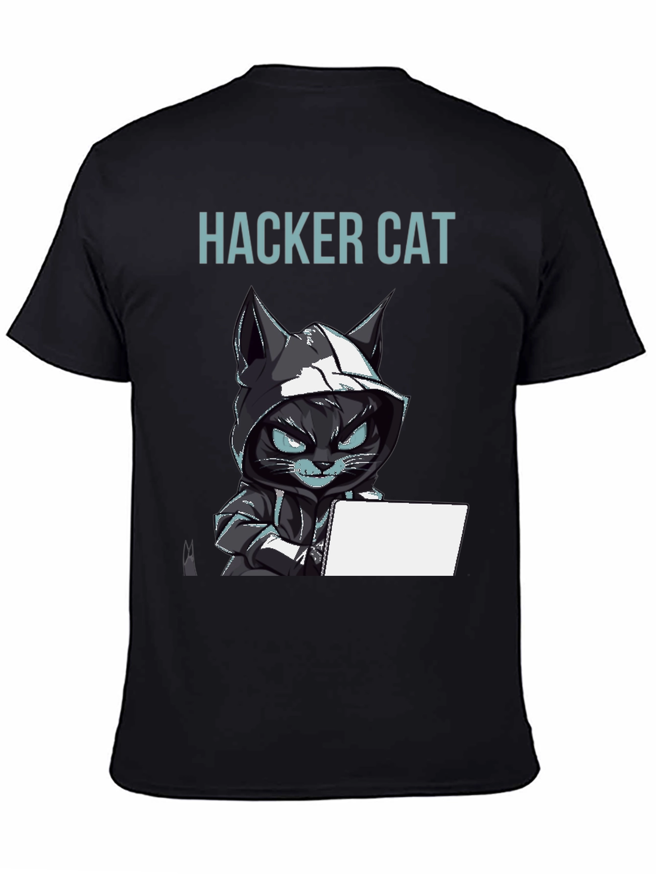 Hacker Cat Graphic T-Shirt - Black Tee