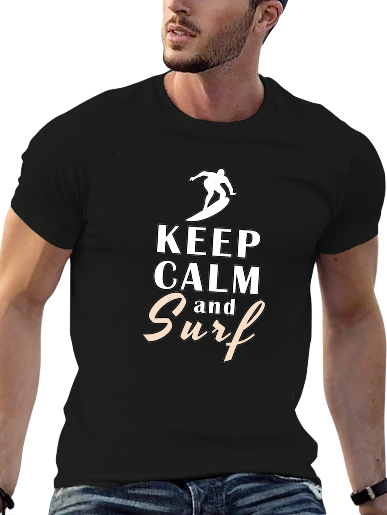 Keep Calm and Surf Black Graphic Tee