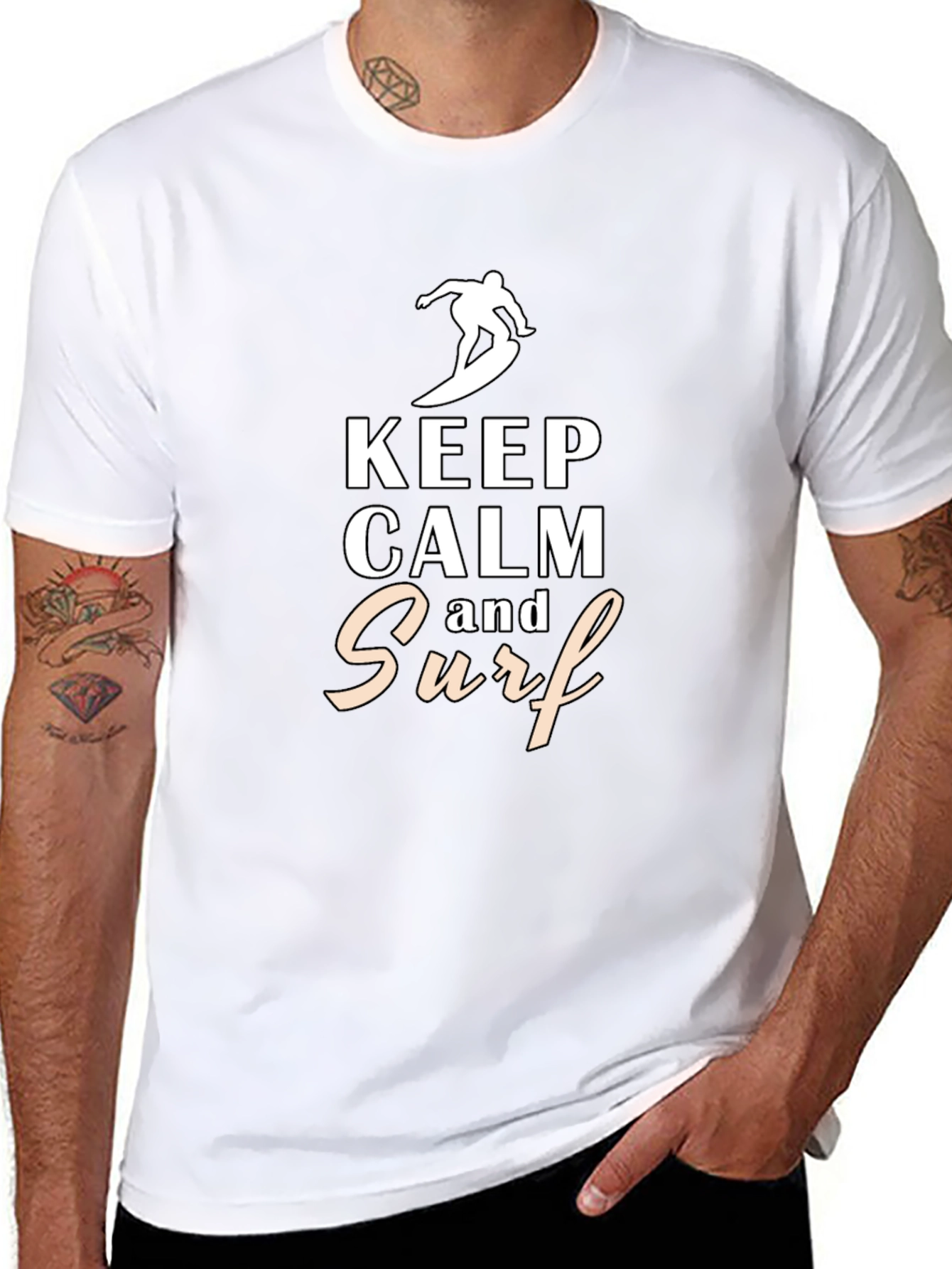 Keep Calm and Surf Black Graphic Tee
