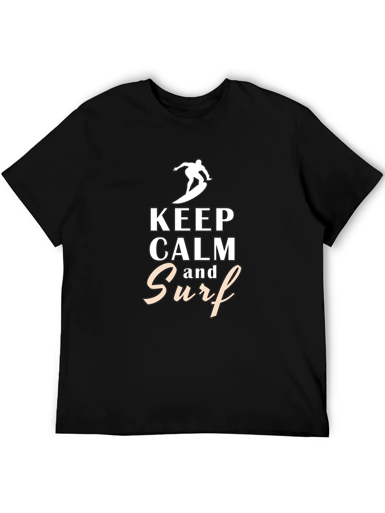 Keep Calm and Surf Black Graphic Tee