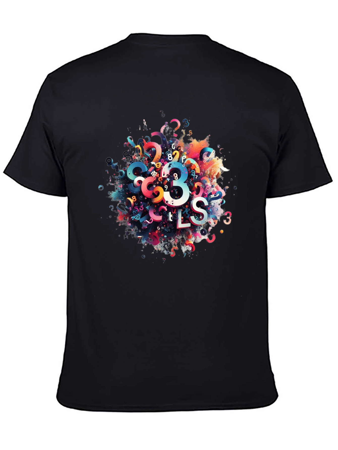 Abstract Numbers Graphic Print Black T-Shirt