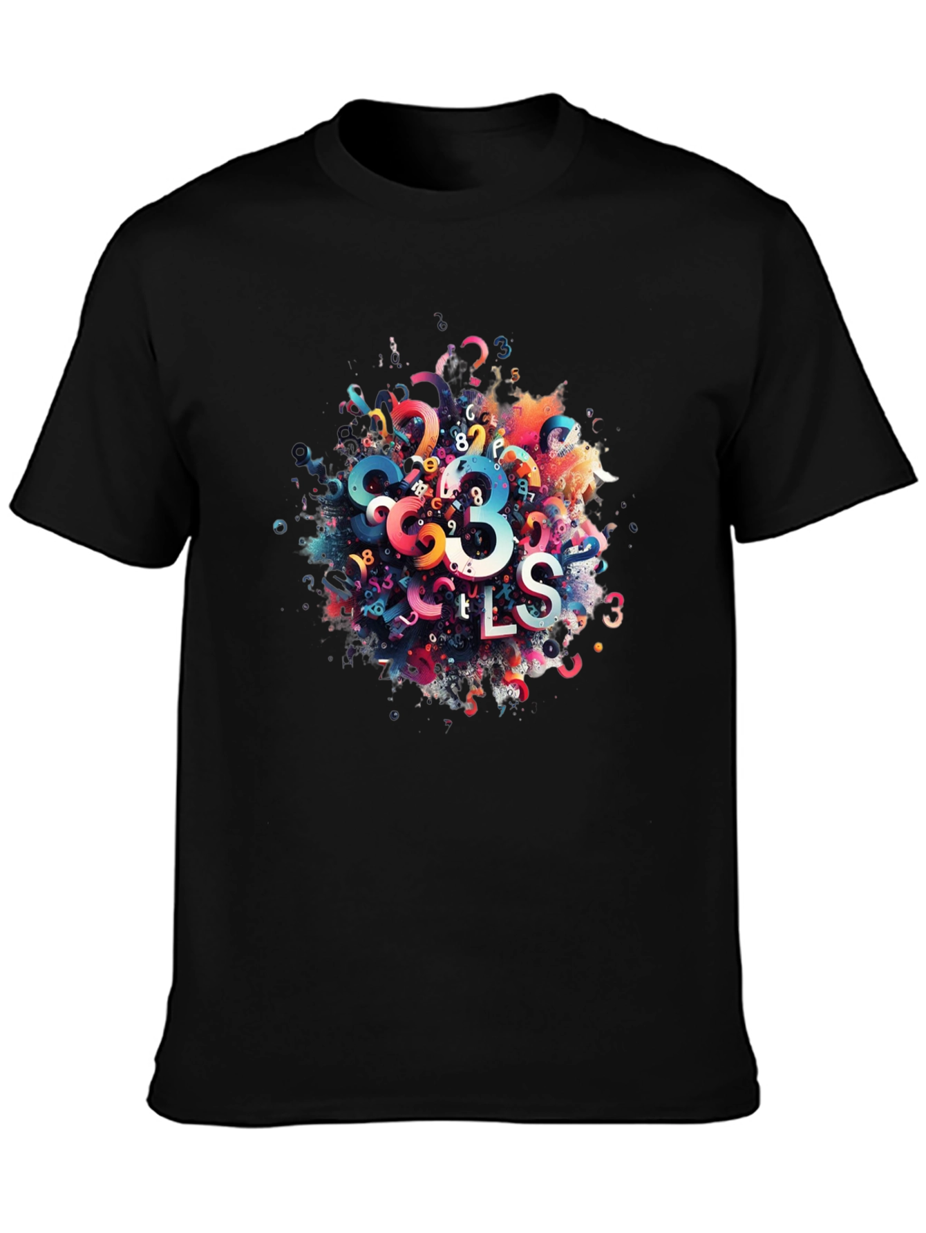 Abstract Numbers Graphic Print Black T-Shirt