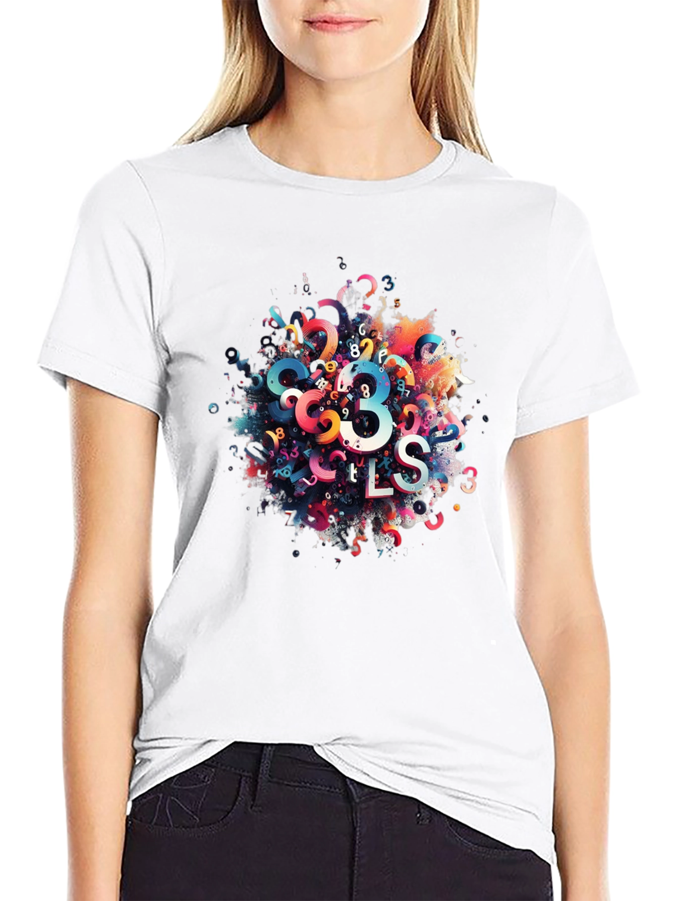 Abstract Numbers Graphic Print Black T-Shirt