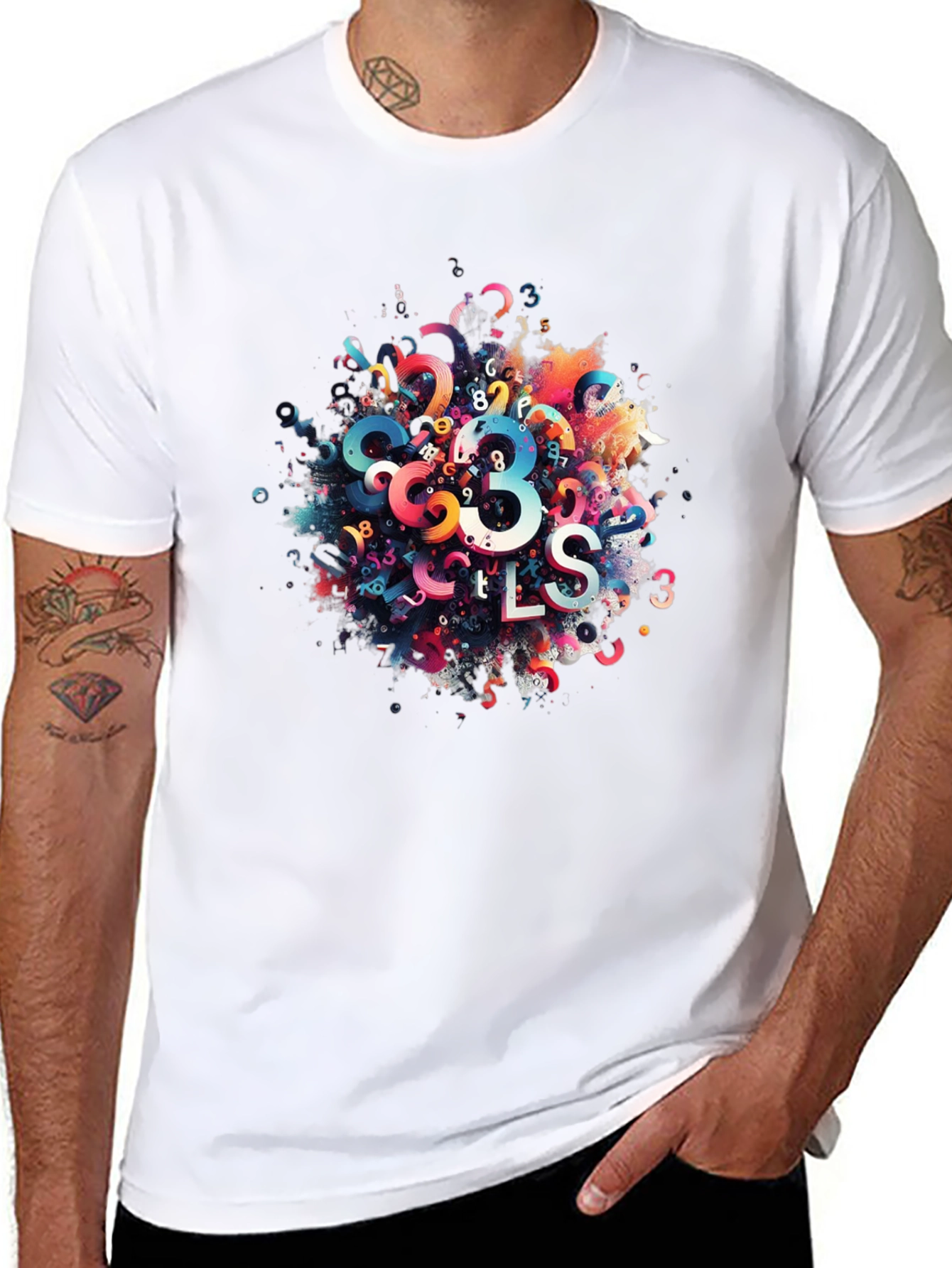 Abstract Numbers Graphic Print Black T-Shirt