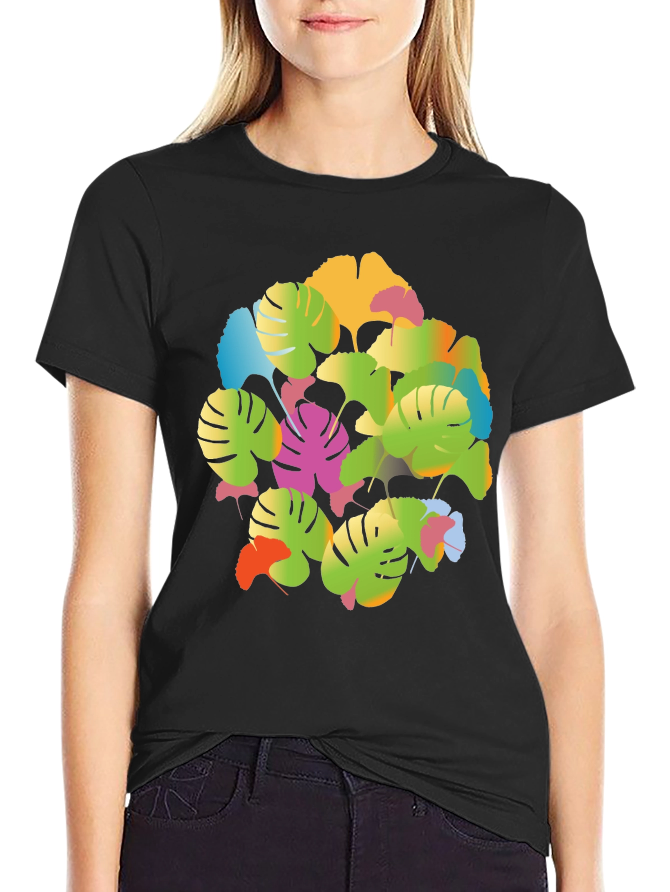 Tropical Leaf Print T-Shirt - Vibrant Graphic Tee