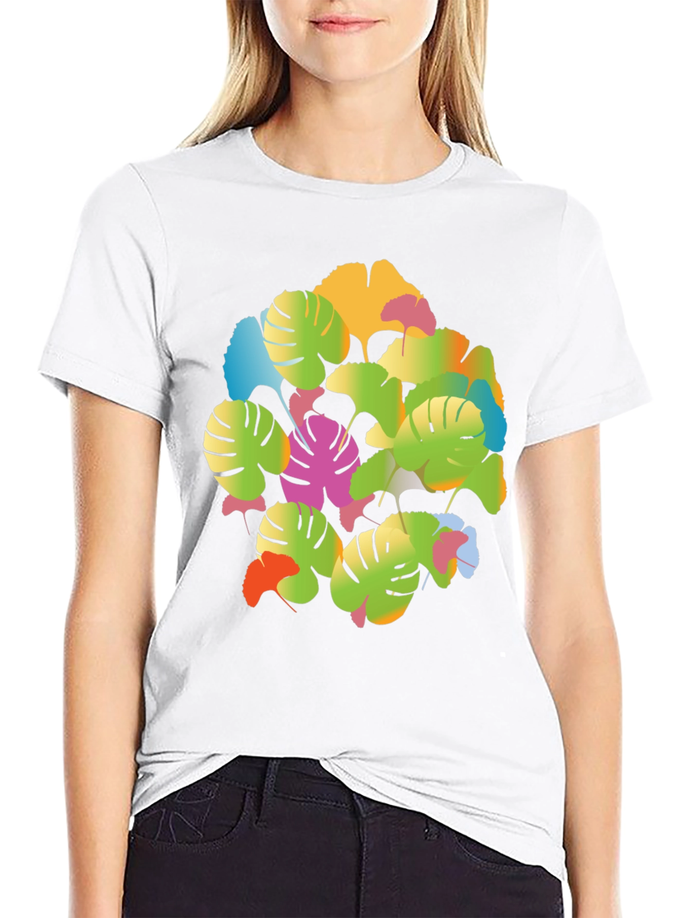Tropical Leaf Print T-Shirt - Vibrant Graphic Tee