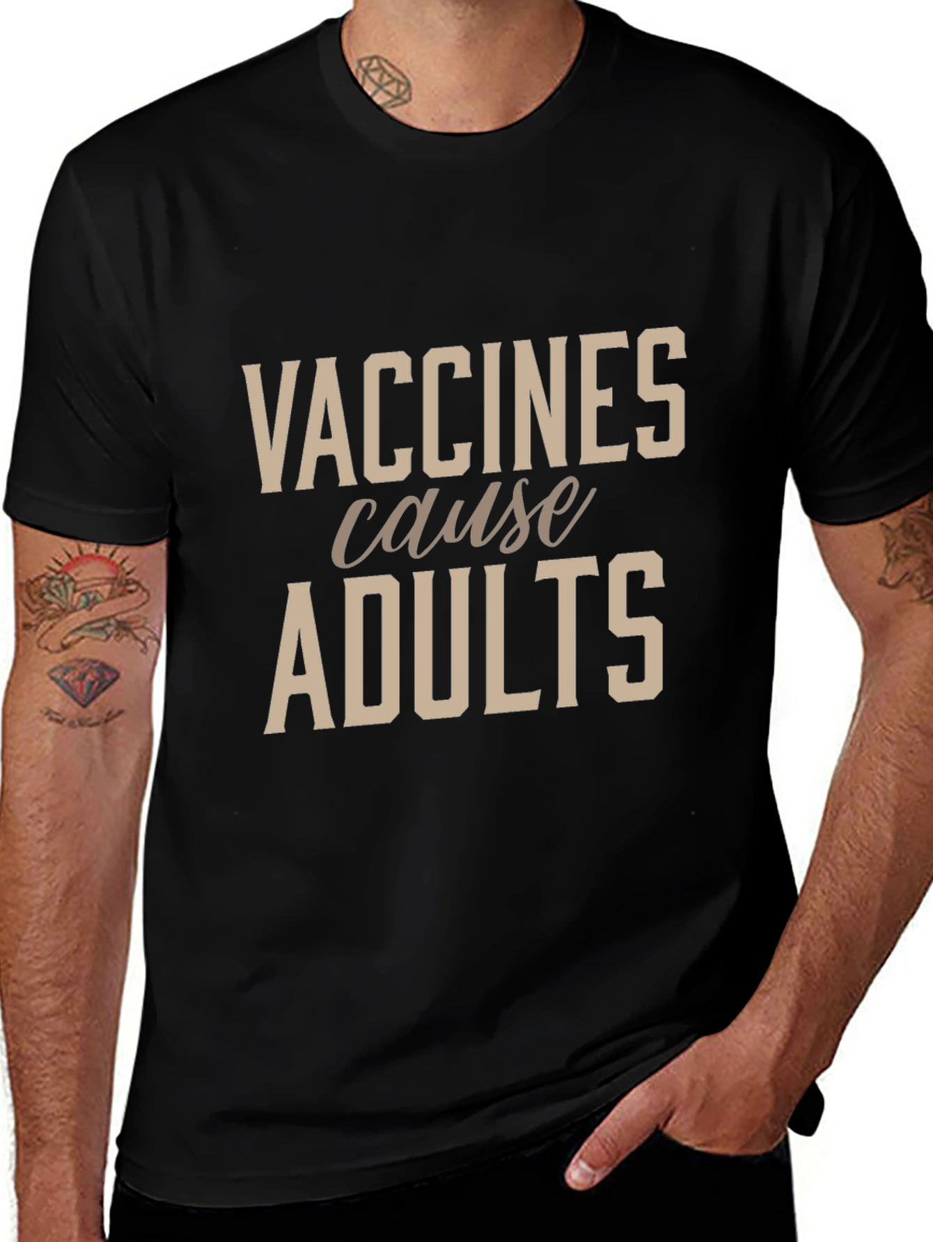 Vaccines Cause Adults Black T-Shirt - Funny Novelty Tee