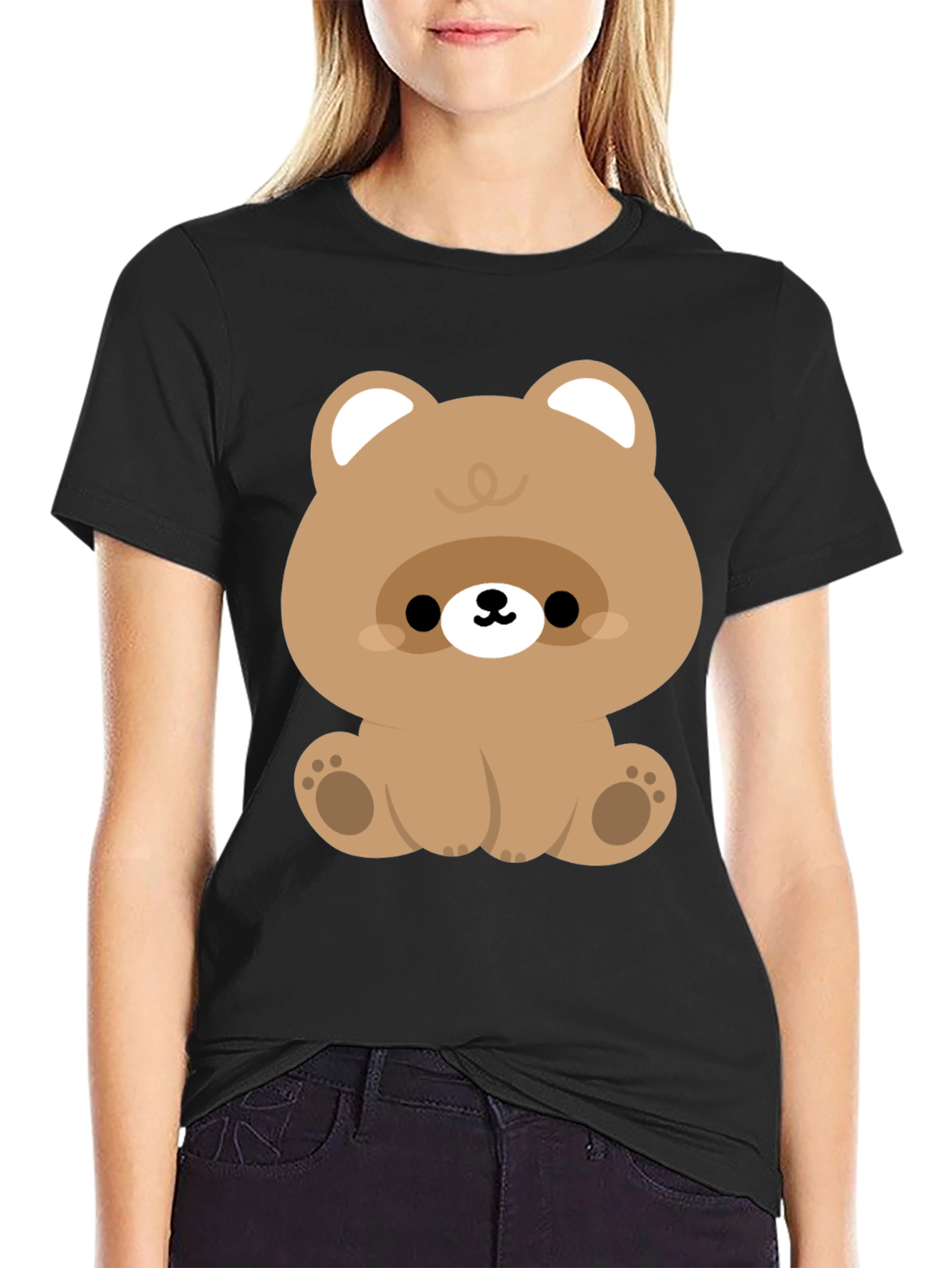 Cute Bear Graphic Black T-Shirt