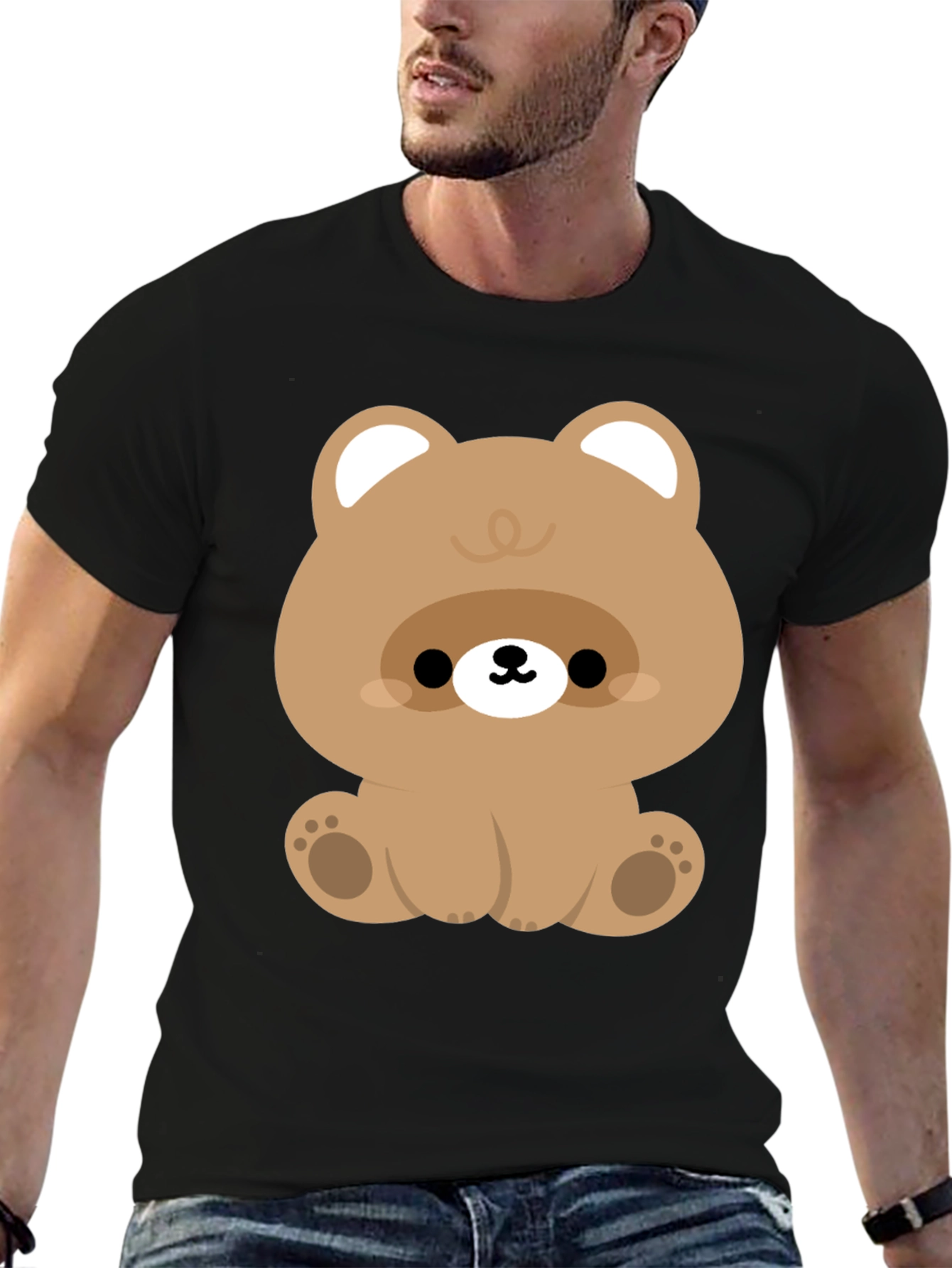Cute Bear Graphic Black T-Shirt