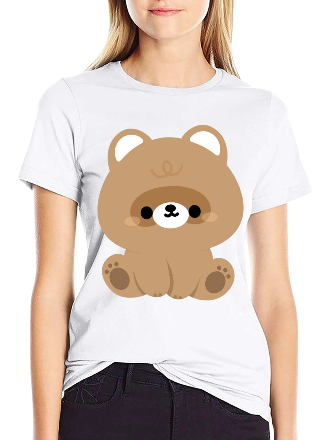 Cute Bear Graphic Black T-Shirt