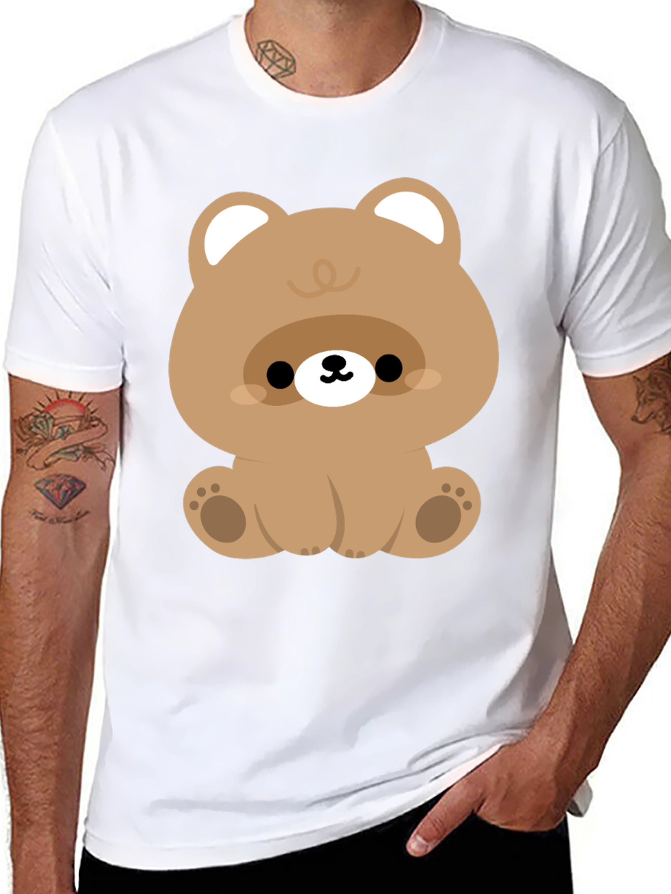 Cute Bear Graphic Black T-Shirt