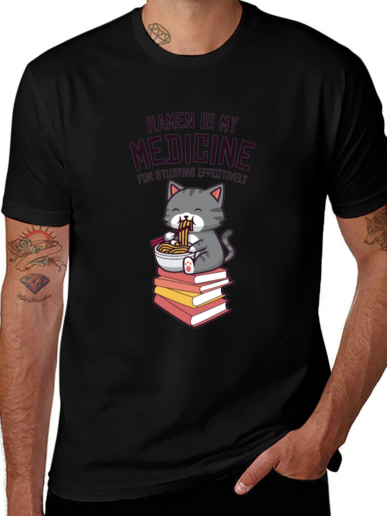 Ramen is My Medicine T-Shirt - Cute Cat Design