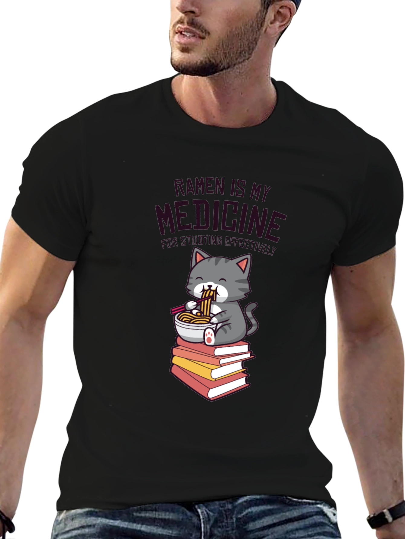 Ramen is My Medicine T-Shirt - Cute Cat Design