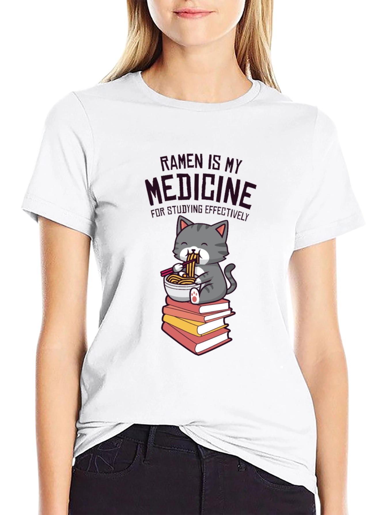 Ramen is My Medicine T-Shirt - Cute Cat Design