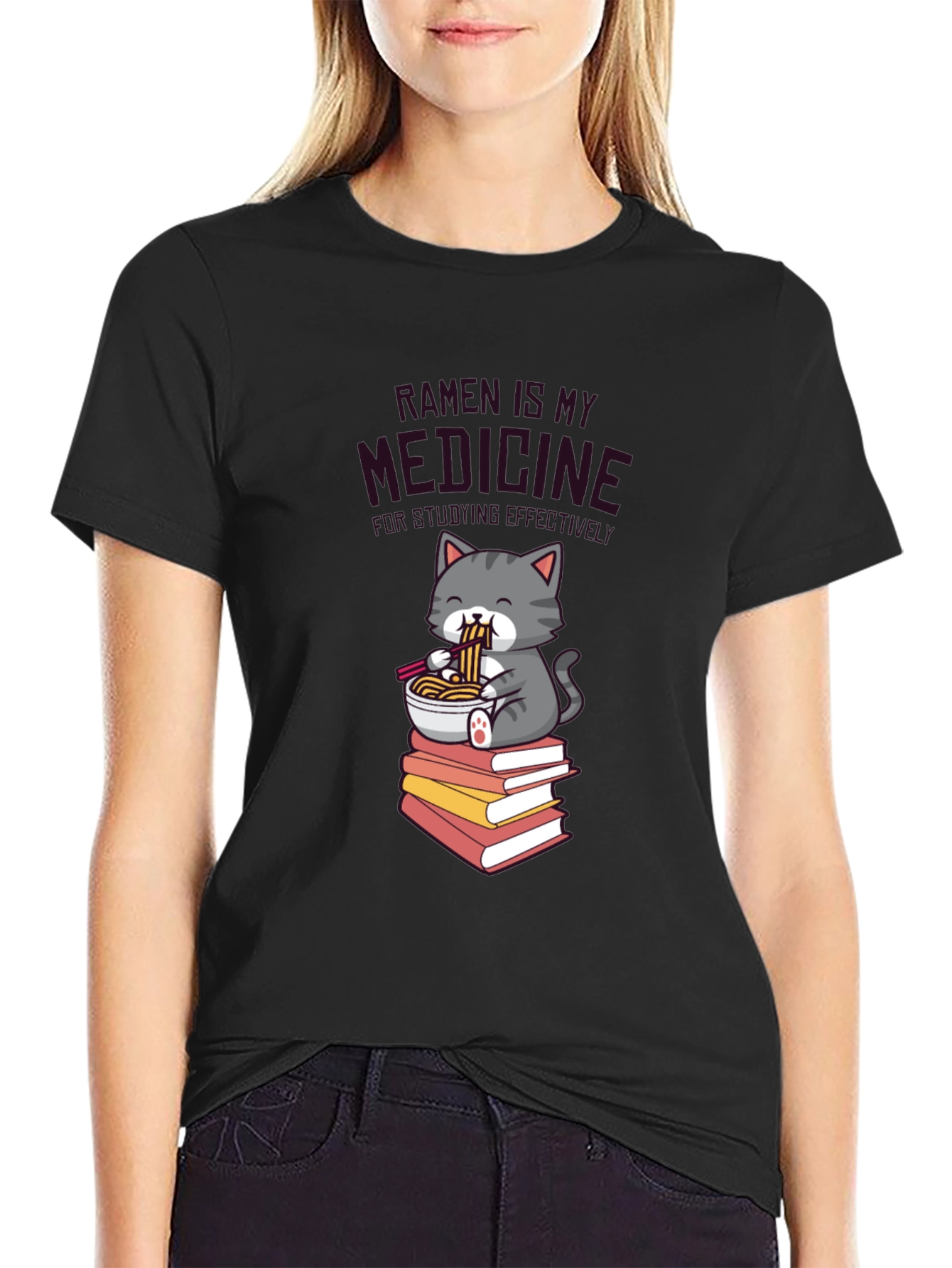 Ramen is My Medicine T-Shirt - Cute Cat Design
