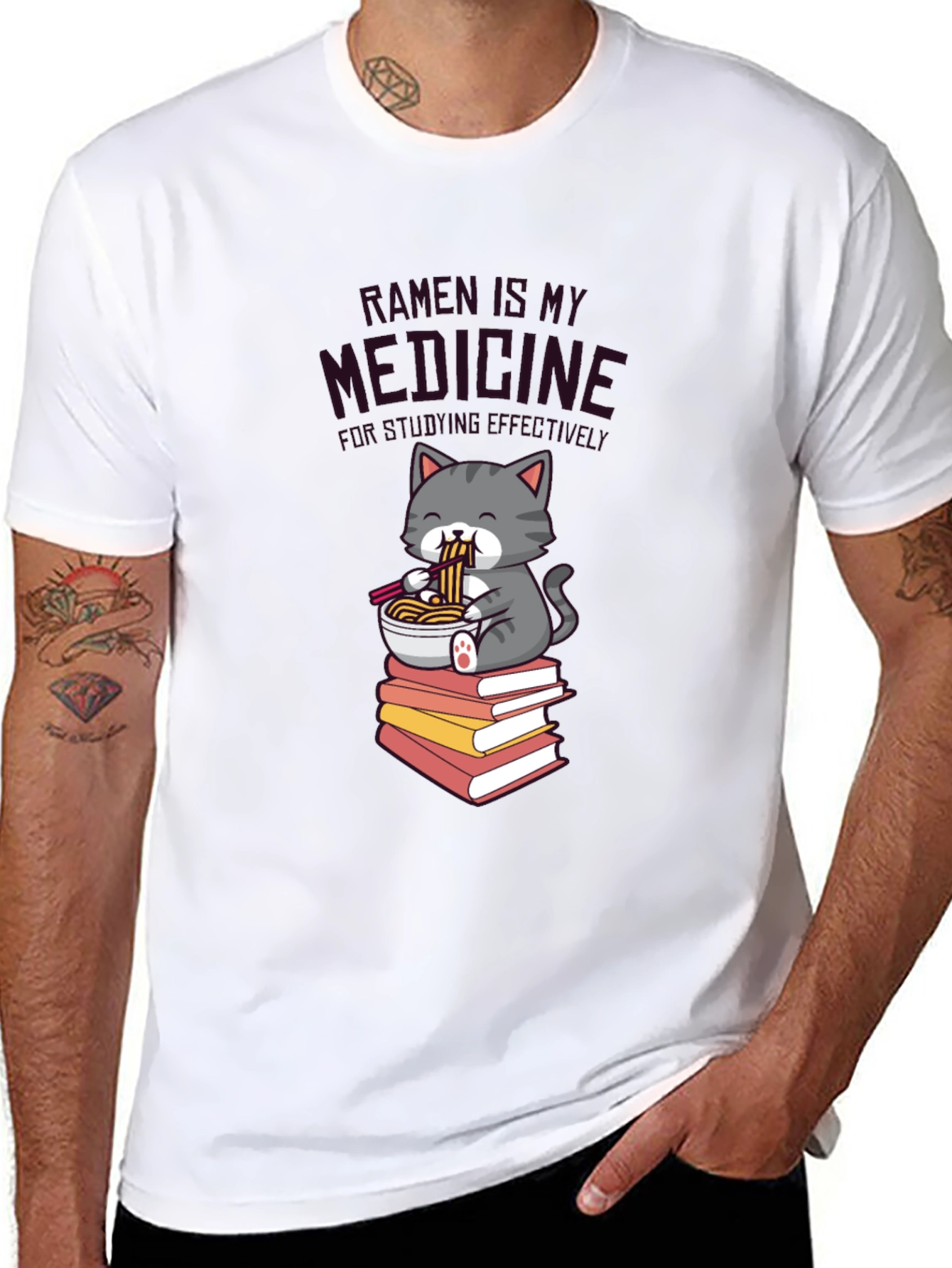Ramen is My Medicine T-Shirt - Cute Cat Design