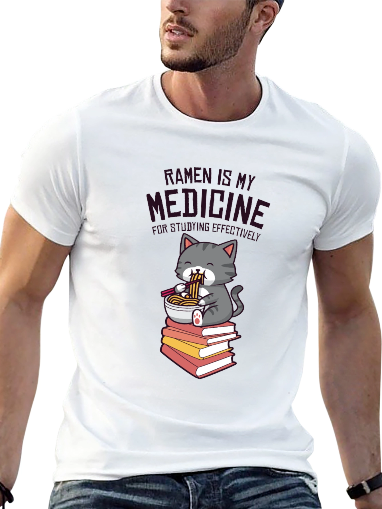 Ramen is My Medicine T-Shirt - Cute Cat Design