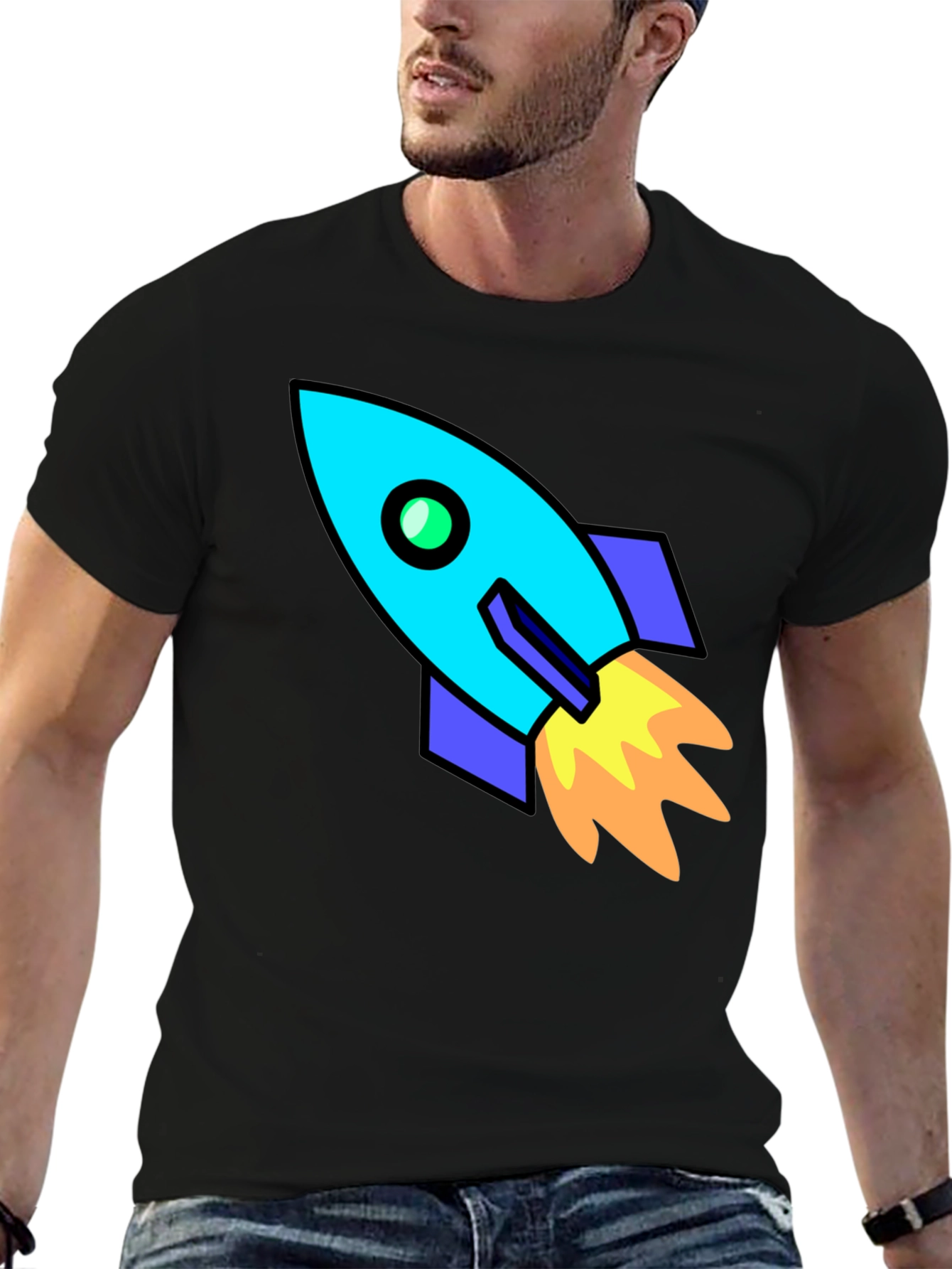 Rocket Ship Graphic Black T-Shirt