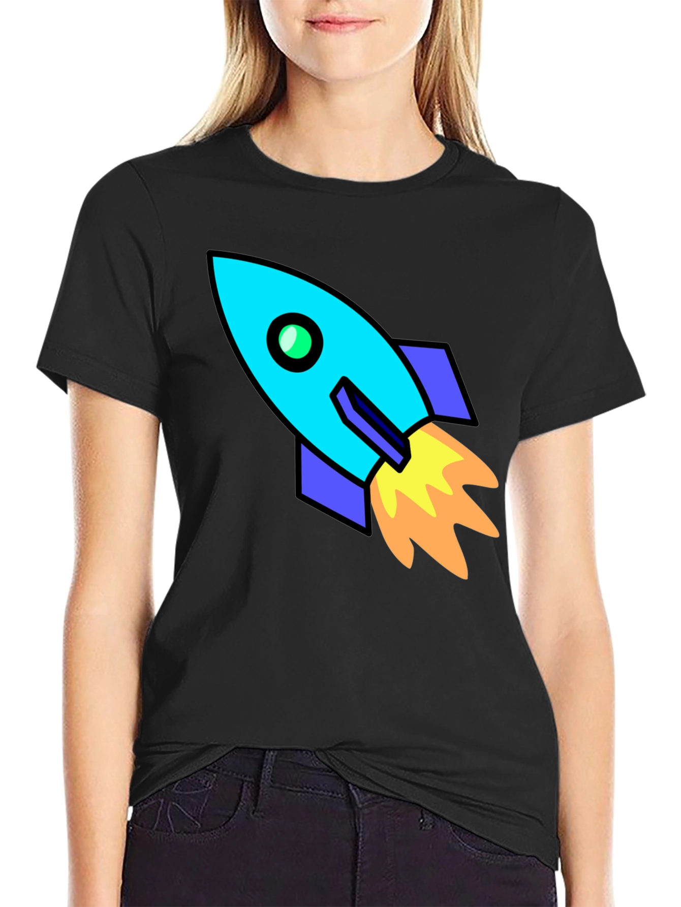 Rocket Ship Graphic Black T-Shirt