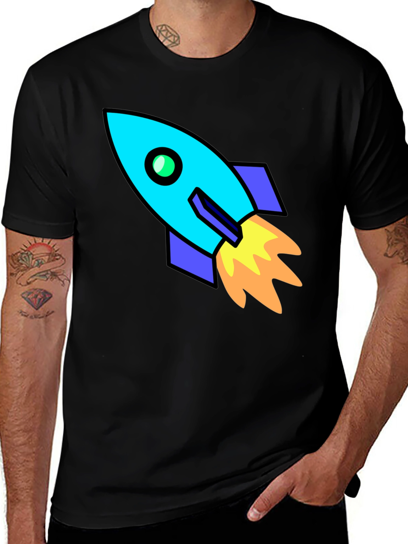 Rocket Ship Graphic Black T-Shirt