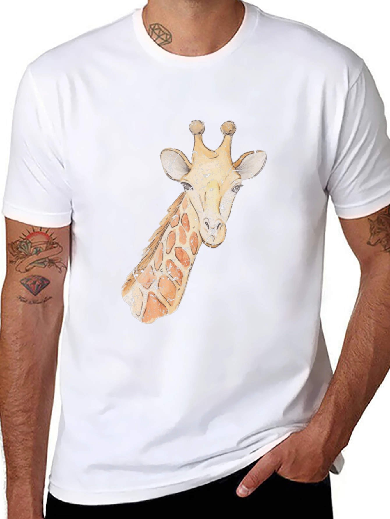 Giraffe Print Black T-Shirt - Casual Wear