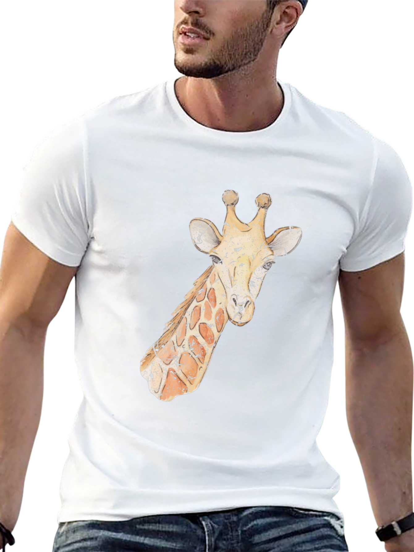 Giraffe Print Black T-Shirt - Casual Wear