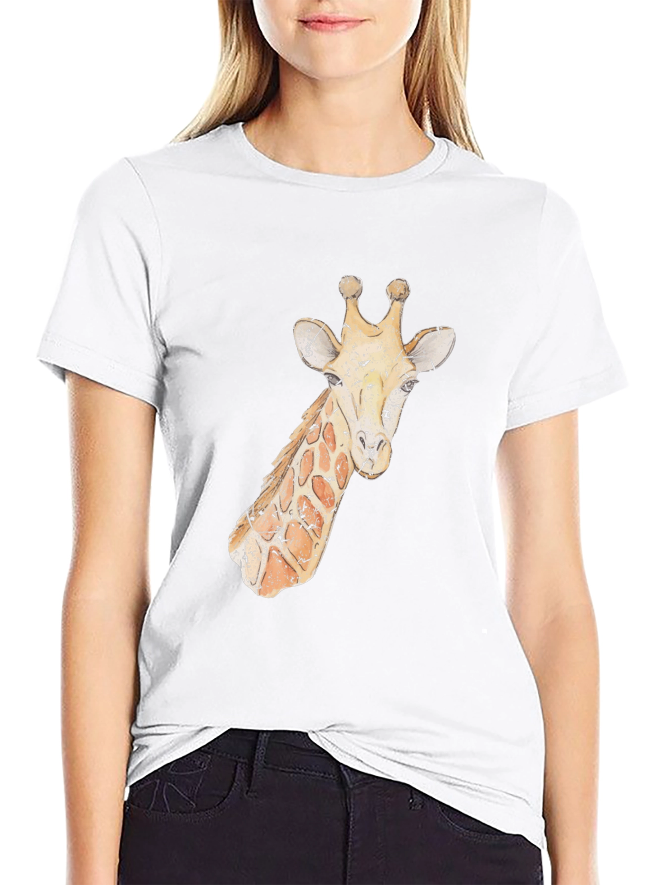 Giraffe Print Black T-Shirt - Casual Wear