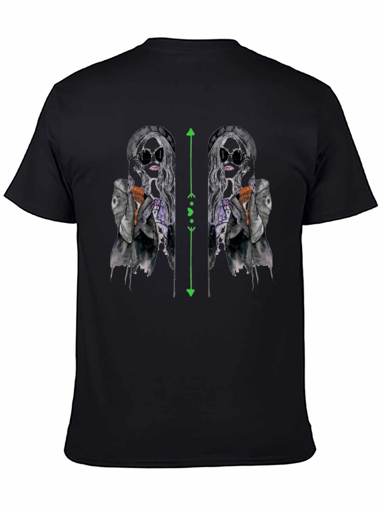 Black T-Shirt with Unique Fashion Illustration