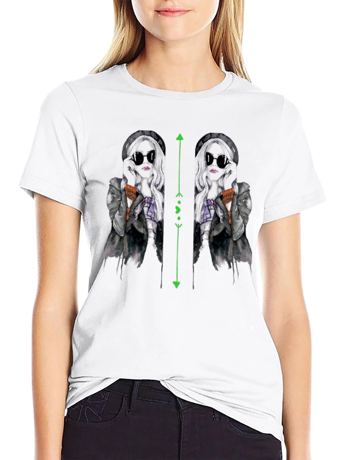 Black T-Shirt with Unique Fashion Illustration
