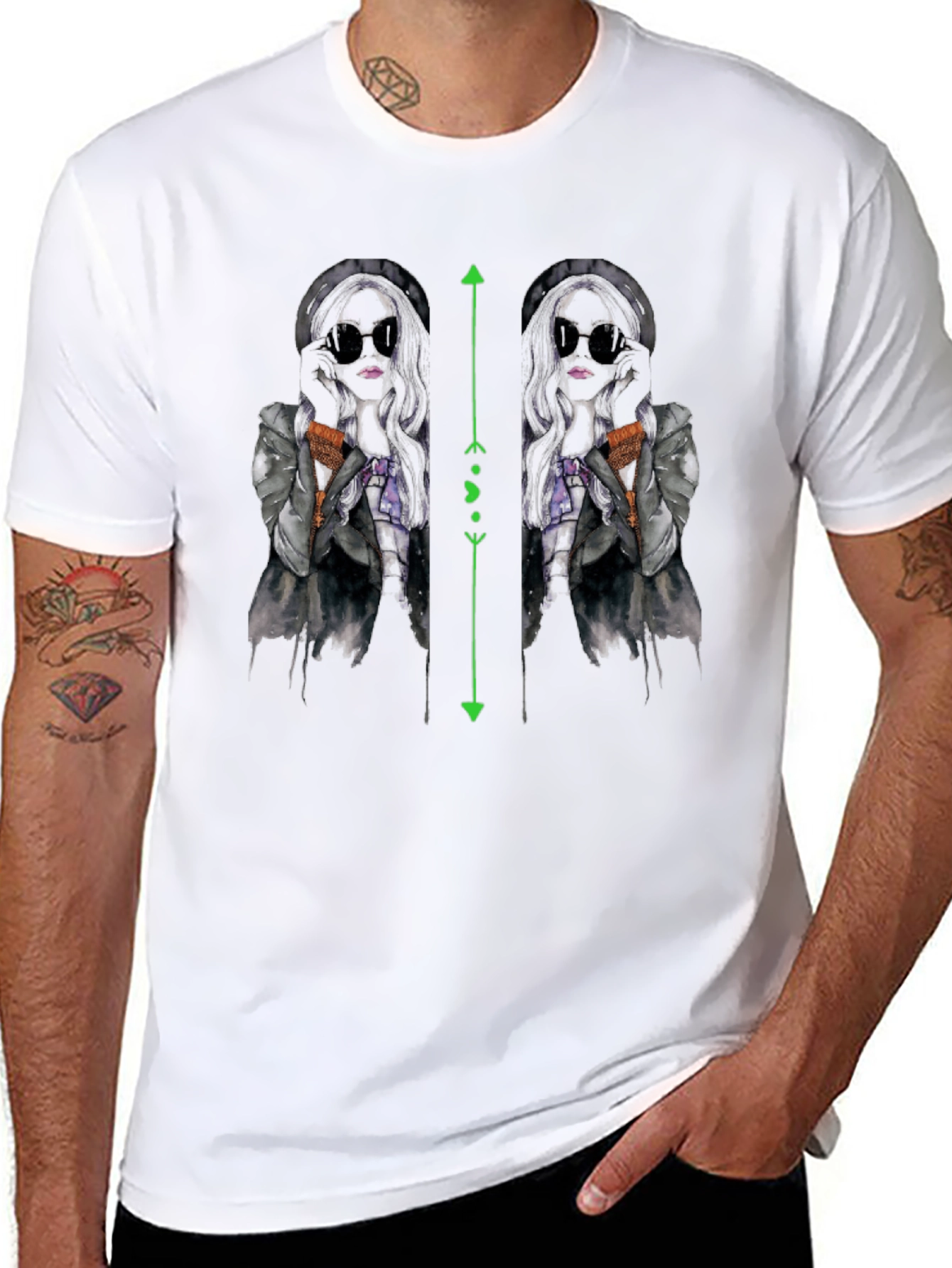 Black T-Shirt with Unique Fashion Illustration