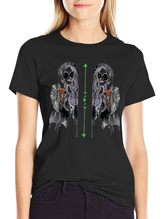 Black T-Shirt with Unique Fashion Illustration