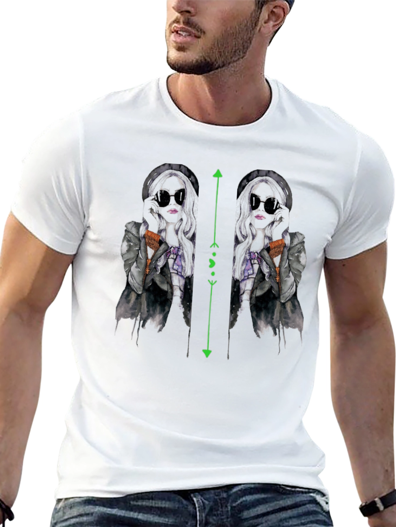 Black T-Shirt with Unique Fashion Illustration
