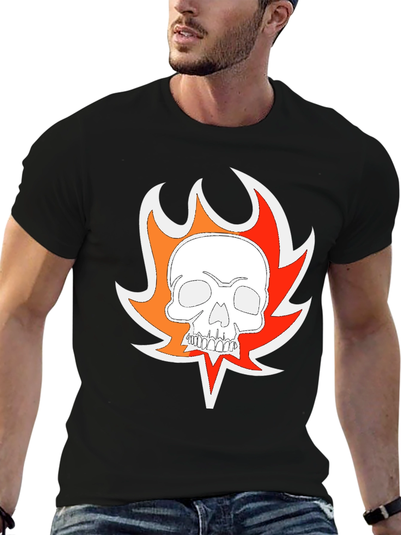 Fiery Skull Graphic T-Shirt - Mens Black Tee