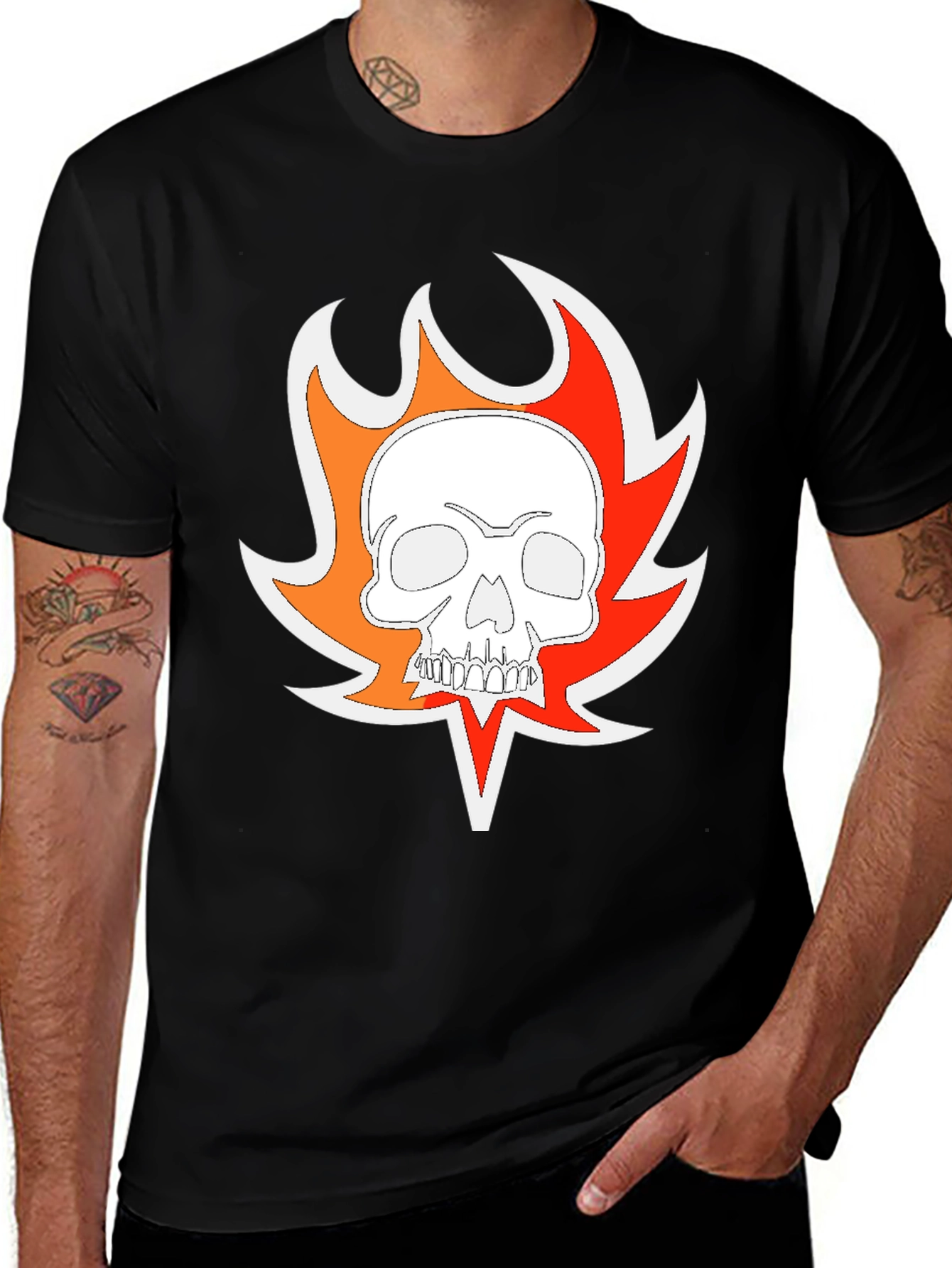 Fiery Skull Graphic T-Shirt - Mens Black Tee