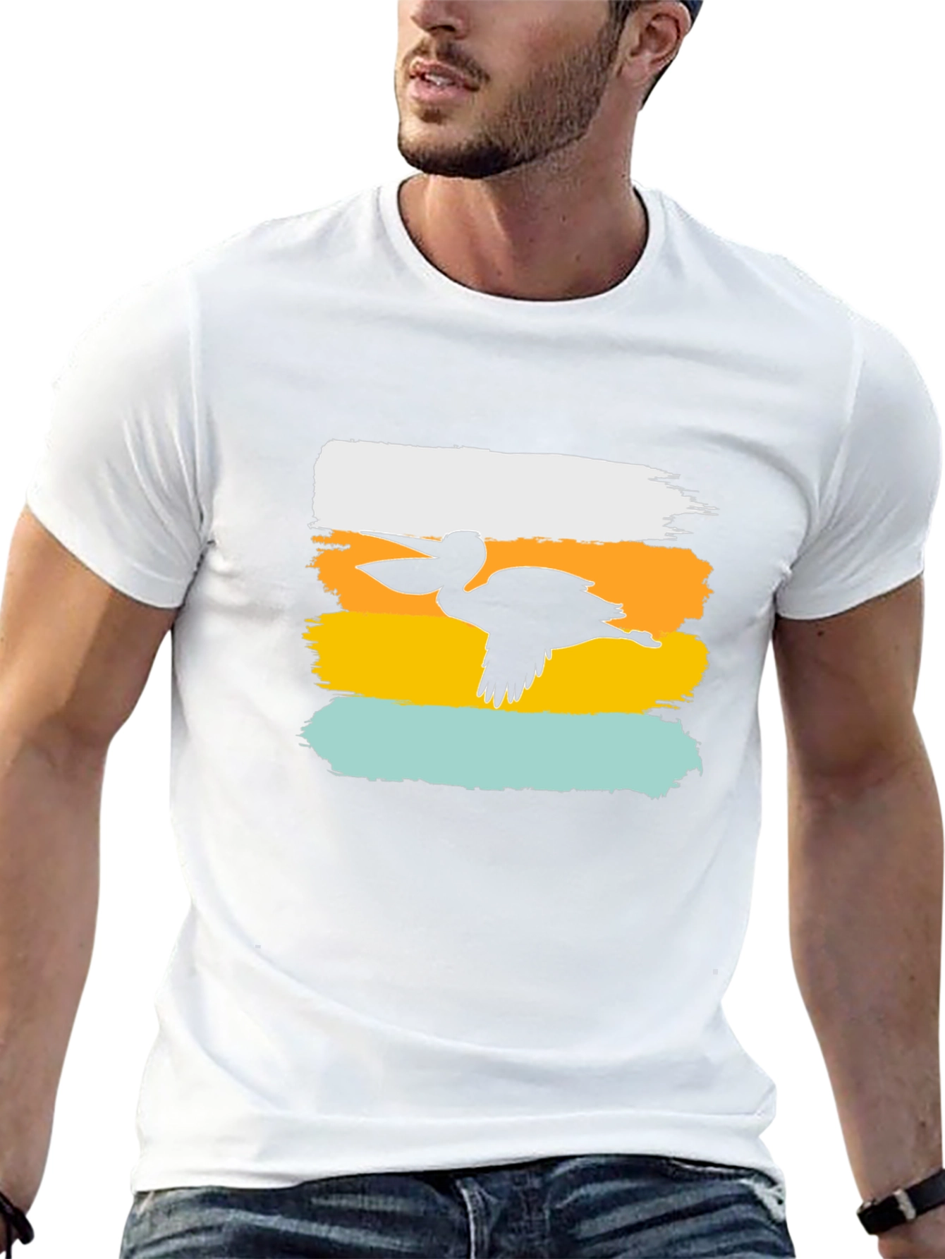Pelican Silhouette Graphic Tee - Brush Stroke Design