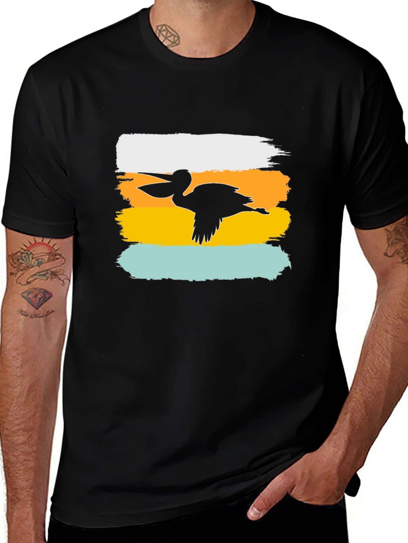 Pelican Silhouette Graphic Tee - Brush Stroke Design